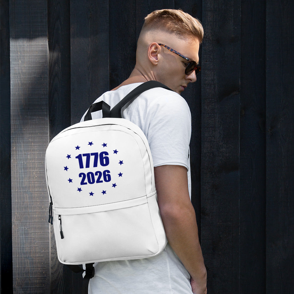 White and blue America 1776 to 2026 stars design backpack