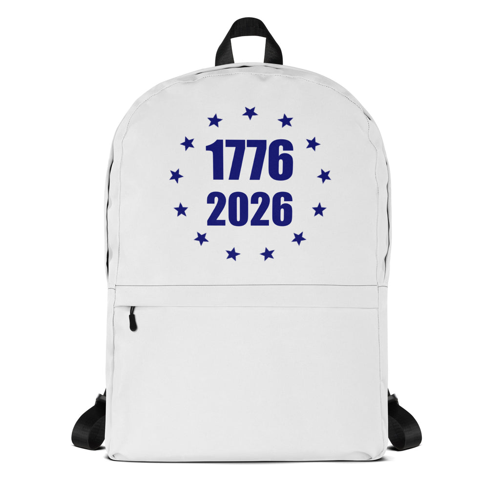 White and blue America 1776 to 2026 stars design backpack
