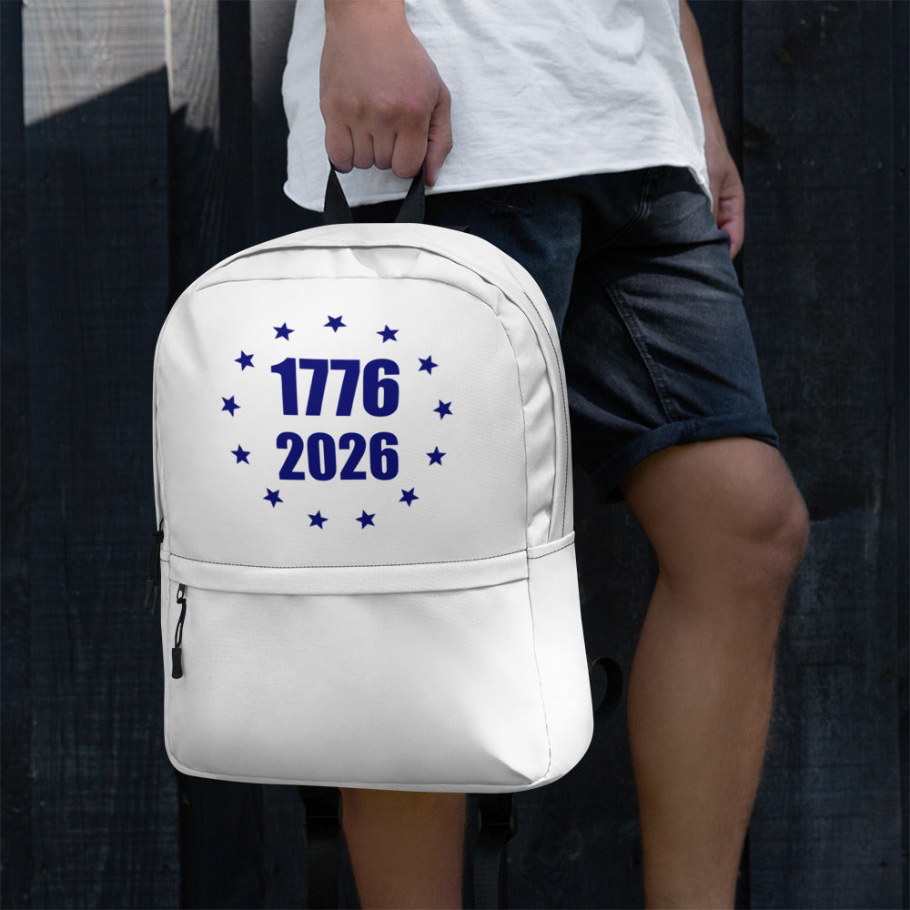White and blue America 1776 to 2026 stars design backpack