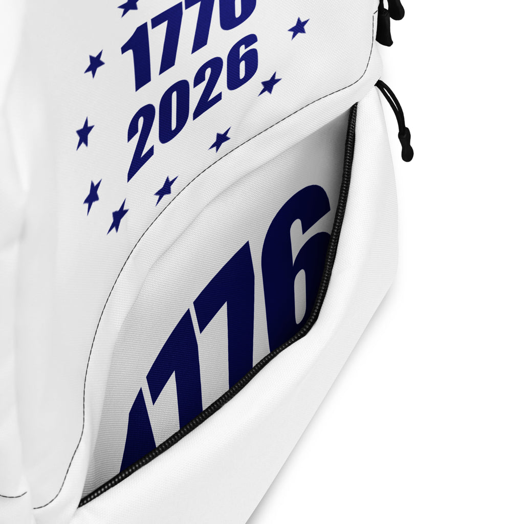 White and blue America 1776 to 2026 stars design backpack