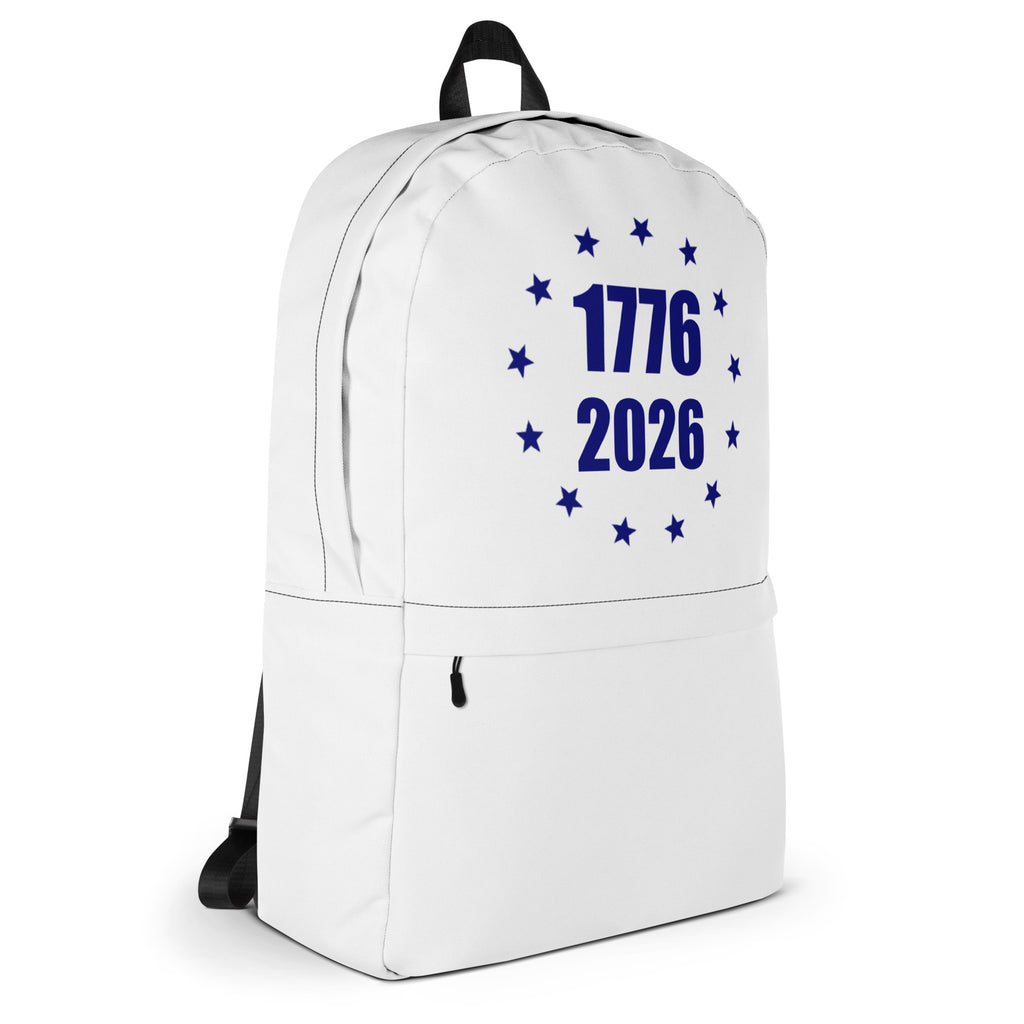 White and blue America 1776 to 2026 stars design backpack