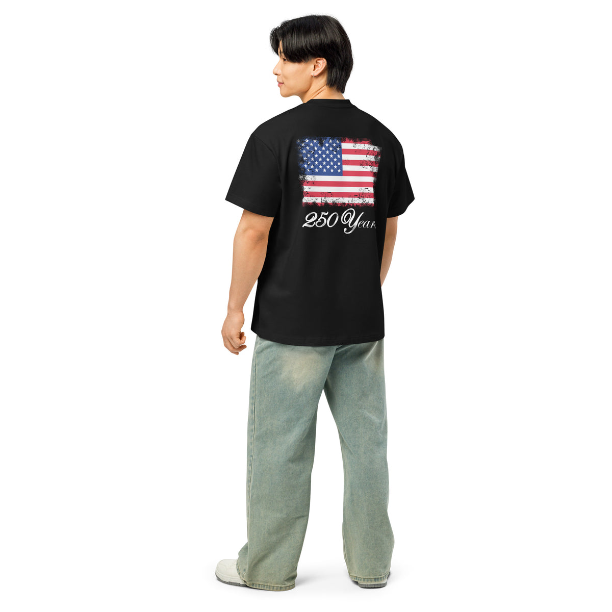 Black men's vintage American flag 250 years box t-shirt