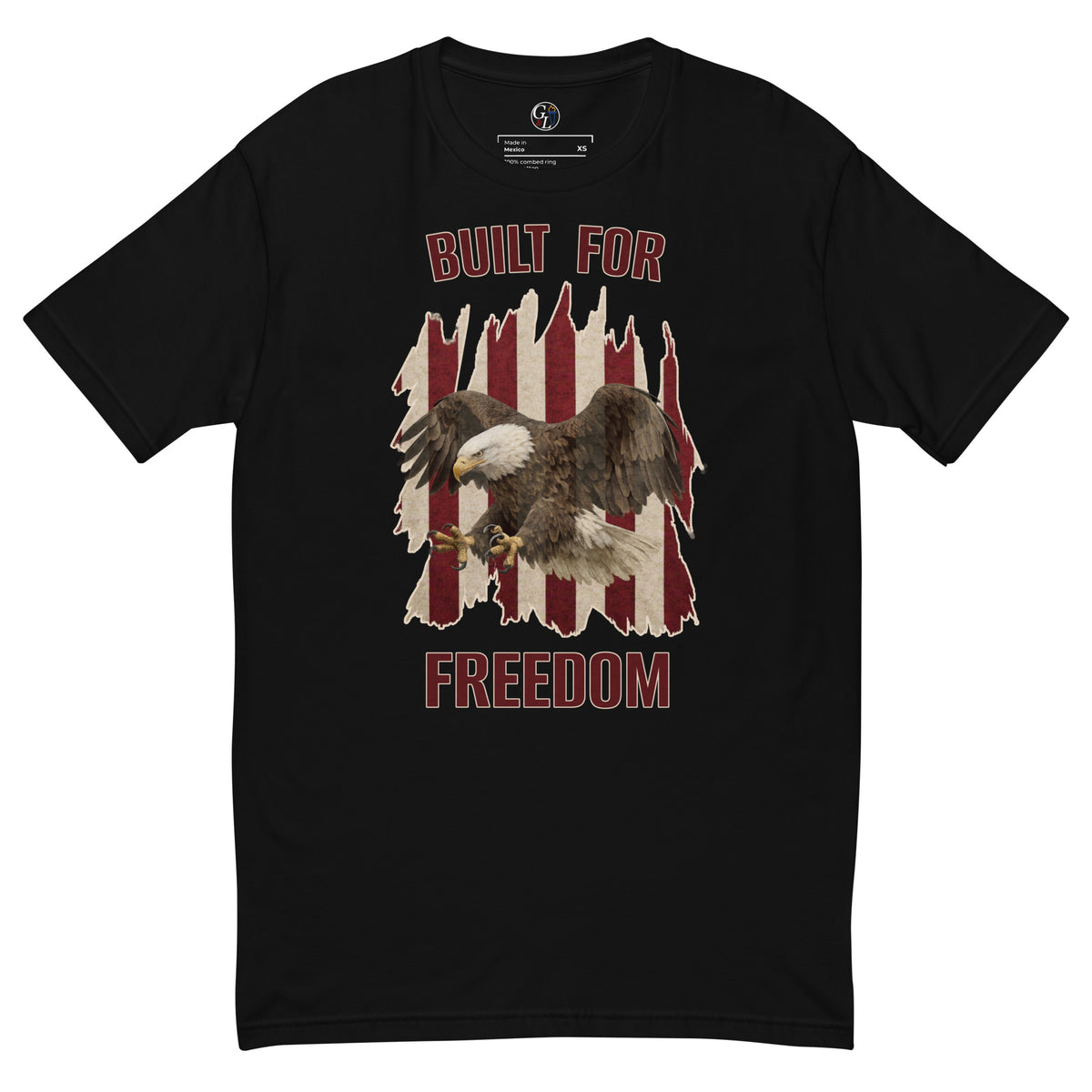 Men's black built for freedom American flag and eagle t-shirt
