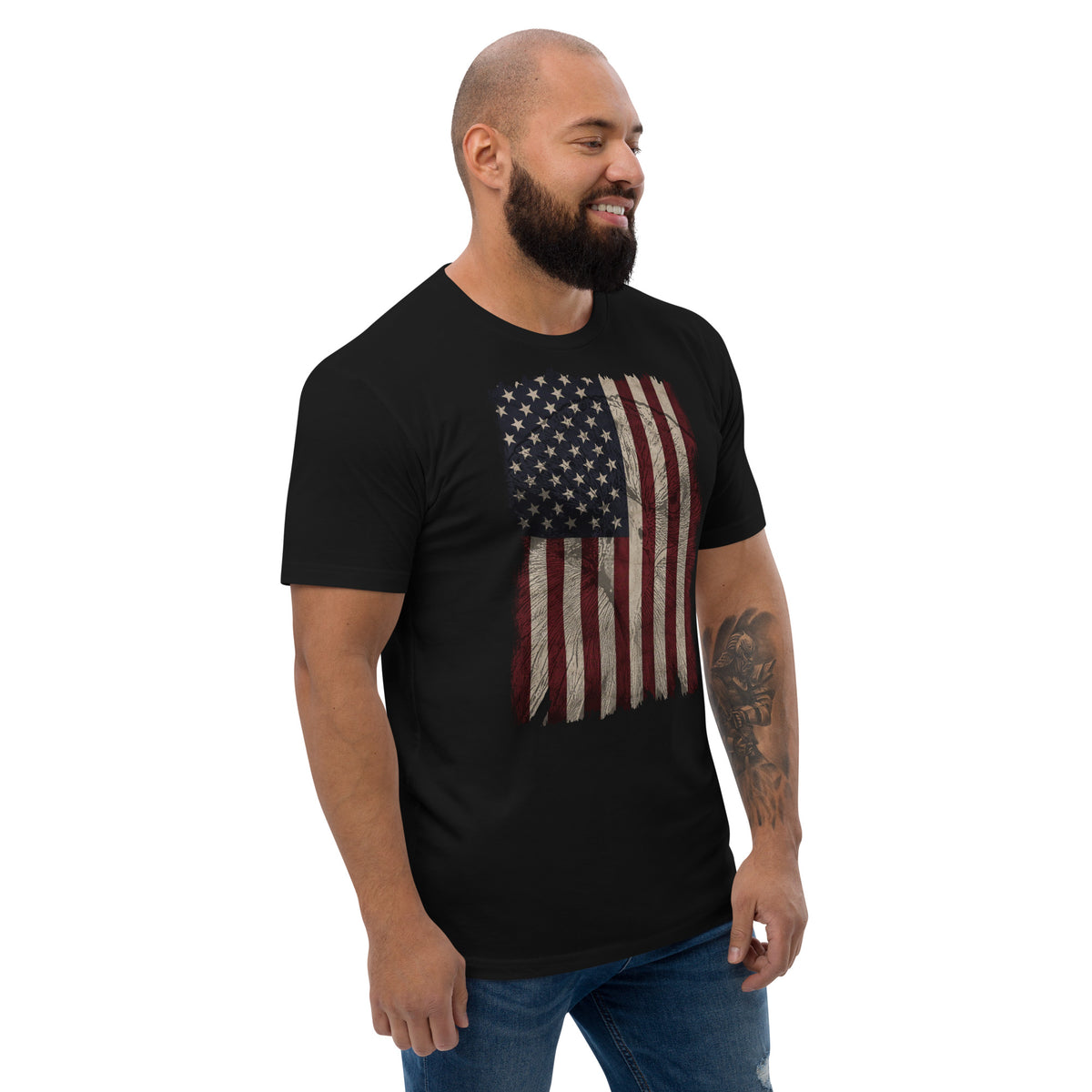 Men's distressed American flag eagle on front of shirt black 
