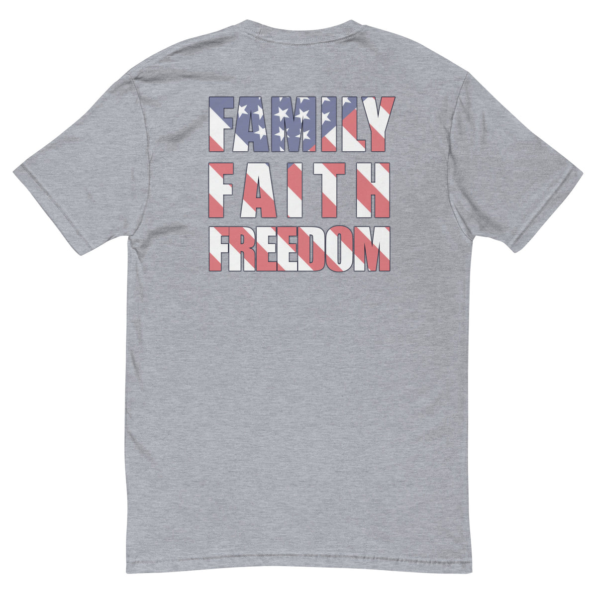 Family Faith and Freedom American flag background mens t-shirt grey