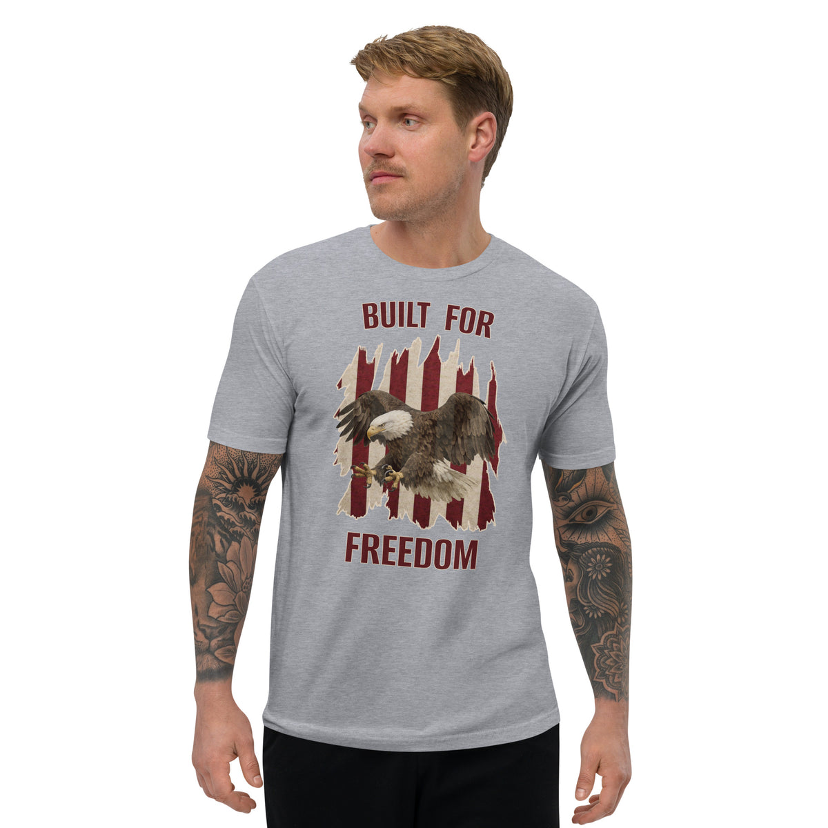 Men's gray built for freedom American flag and eagle t-shirt