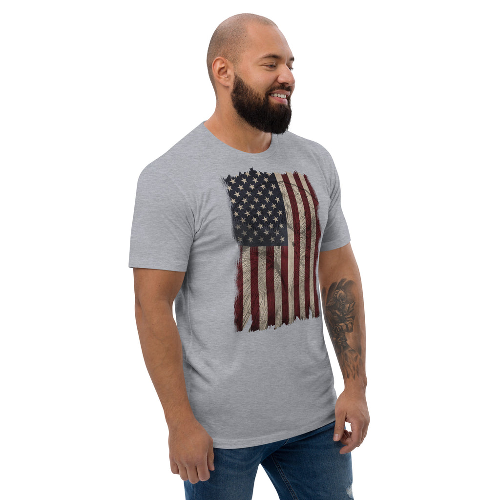 Men's distressed American flag eagle on front of shirt gray