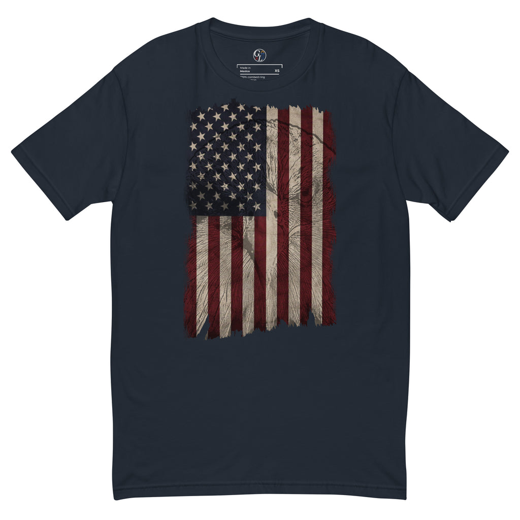 Men's distressed American flag eagle on front of shirt navy