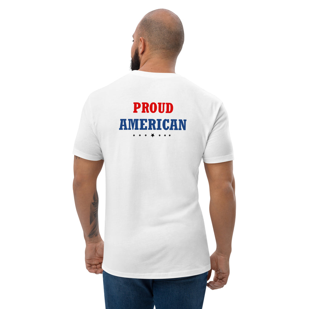 Back of Men's American pride red and blue t-shirt
