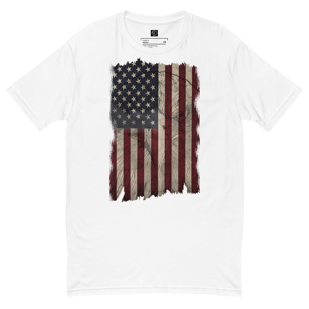 Men's distressed American flag eagle on front of shirt white