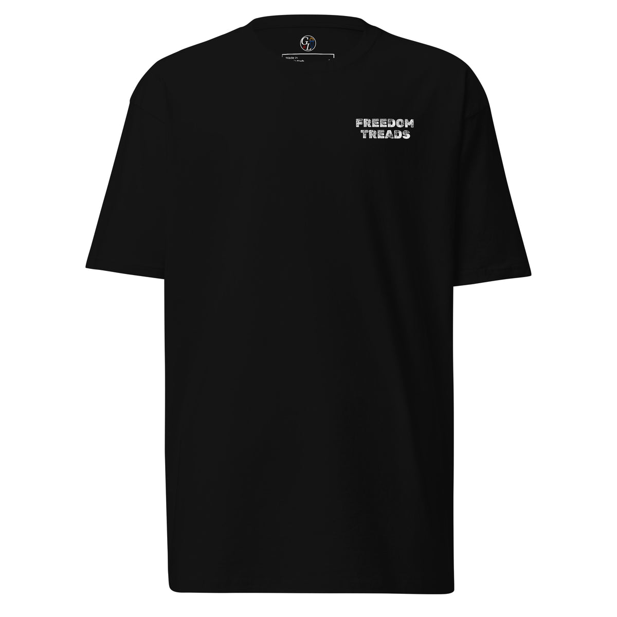 Men's freedom treads, tire treads in American flag t-shirt design black