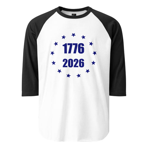 White and black America 1776 to 2026 stars design women's 3/4 t-shirt