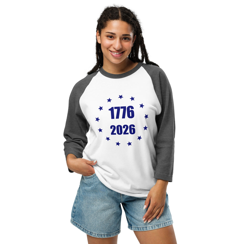White and gray America 1776 to 2026 stars design women's 3/4 t-shirt