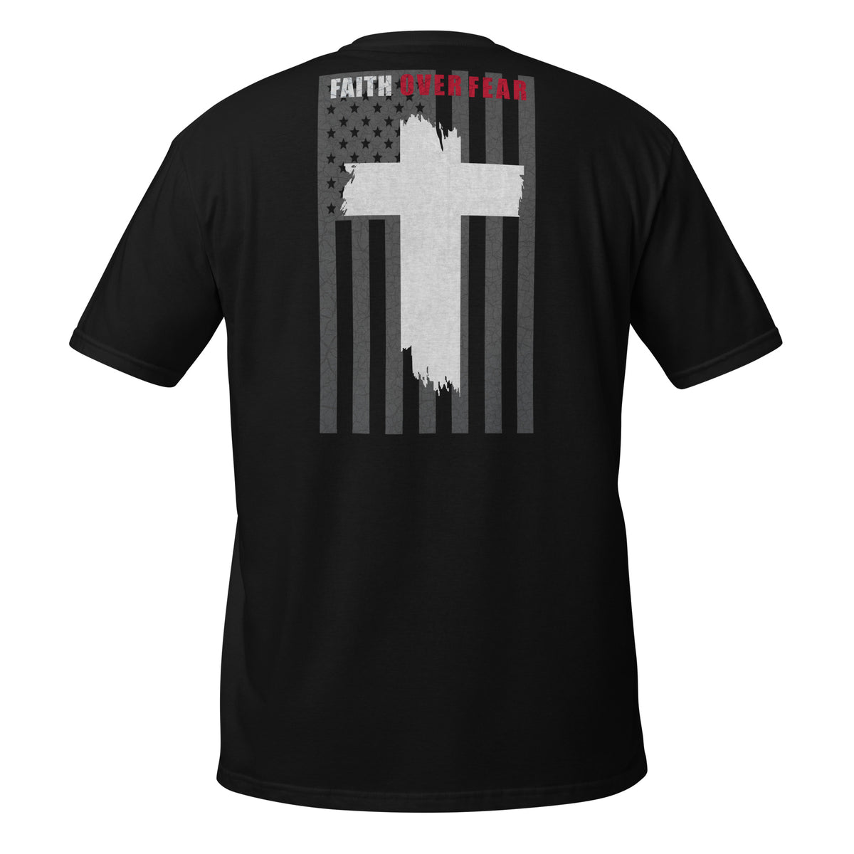 Men's Faith over fear American flag cross design black t-shirt