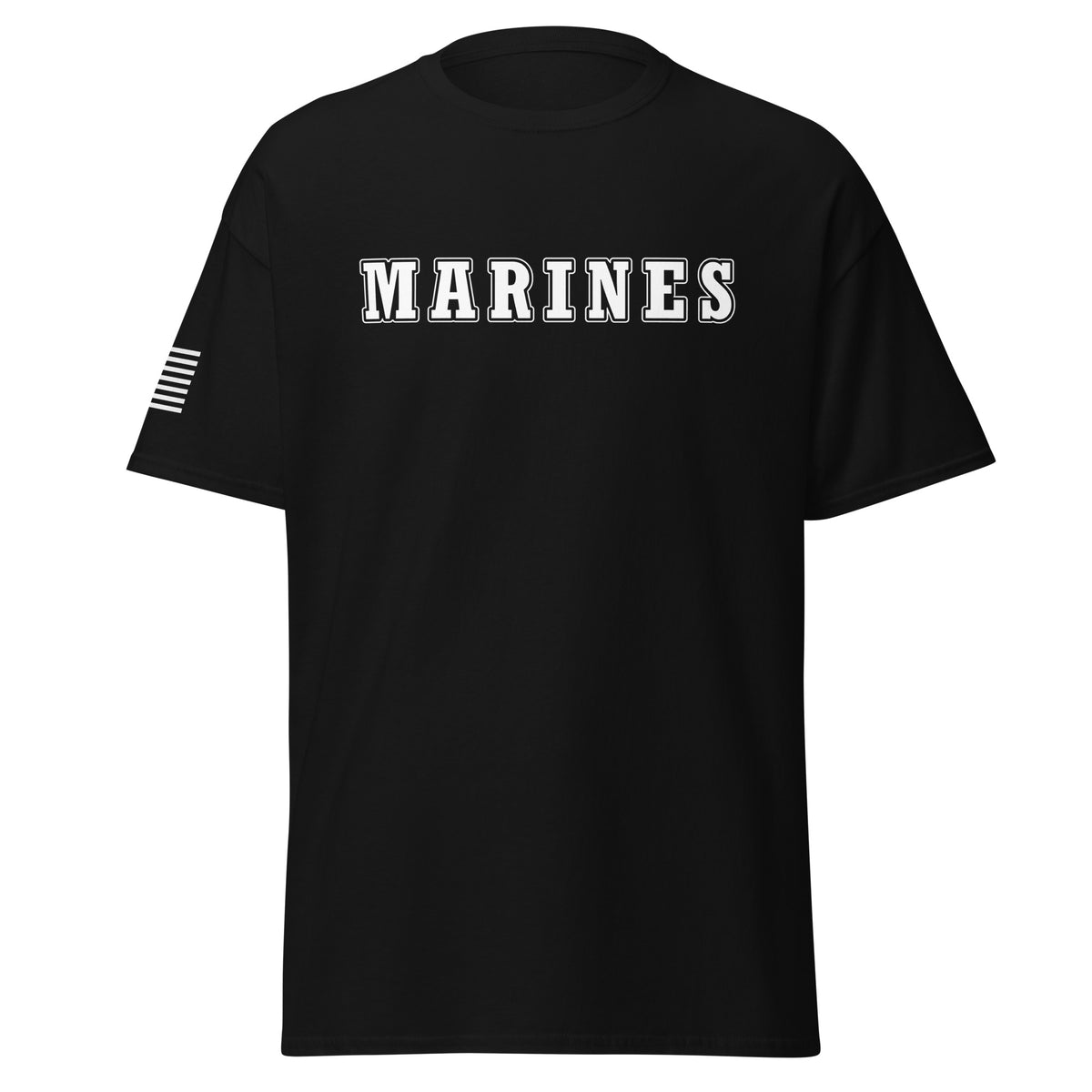 Men's marines shirt block lettering and American flag sleeve black