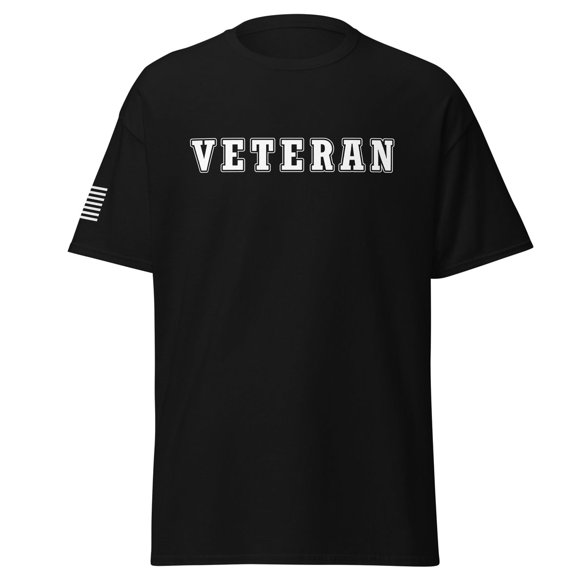 Men's Veteran shirt block lettering and American flag sleeve black