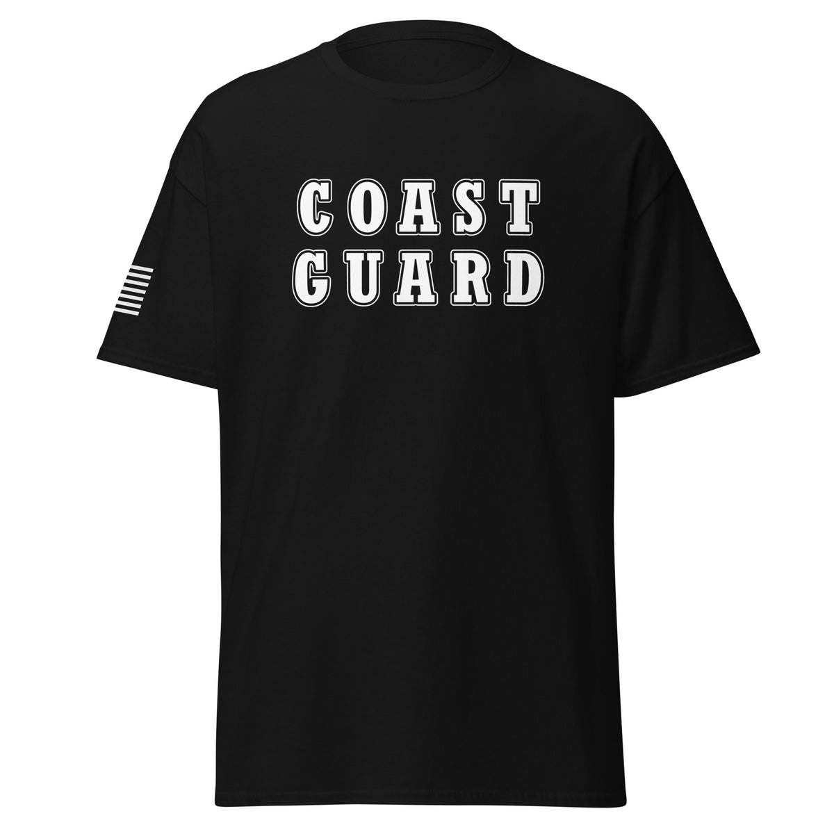 Men's coast guard shirt block lettering and American flag sleeve black