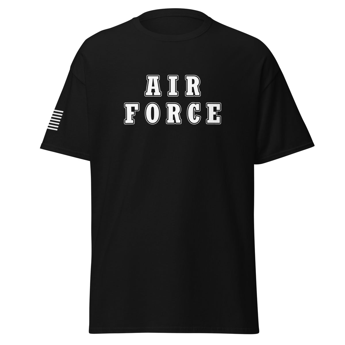 Men's air force shirt block lettering and American flag sleeve black