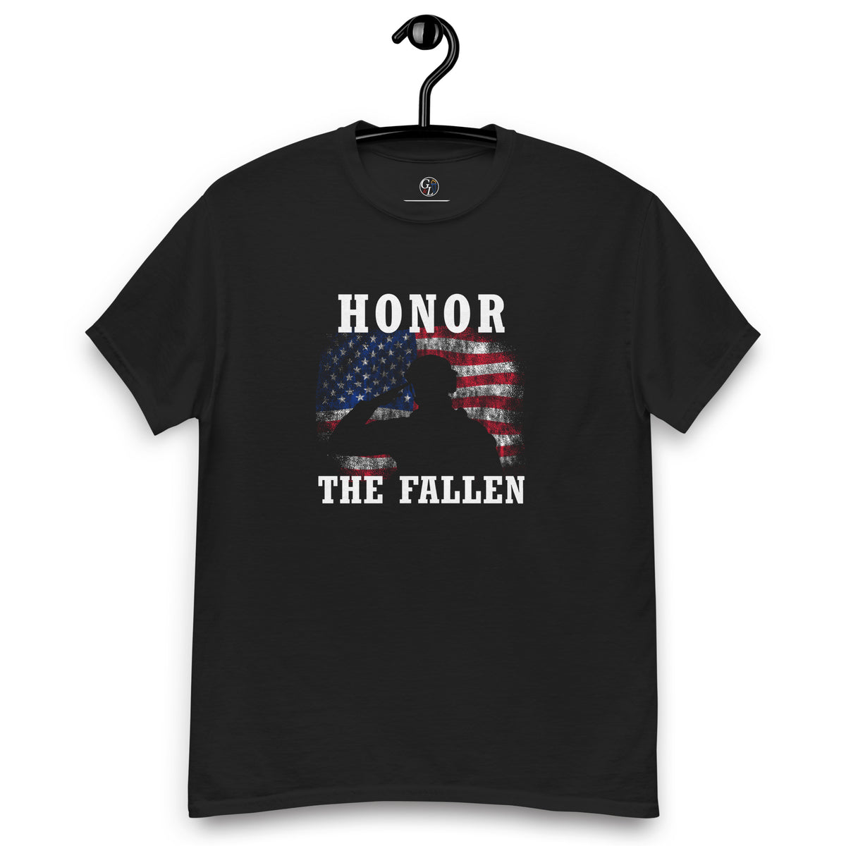 Women's Military Honor the Fallen American flag and soldier salute t-shirt black