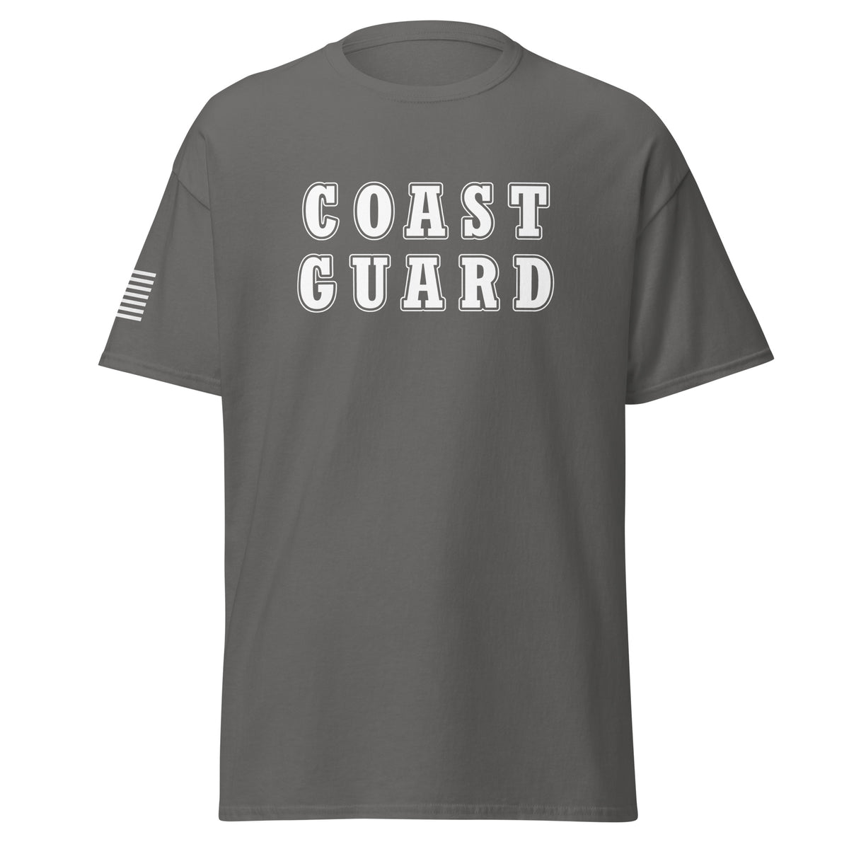 Men's coast guard shirt block lettering and American flag sleeve grey