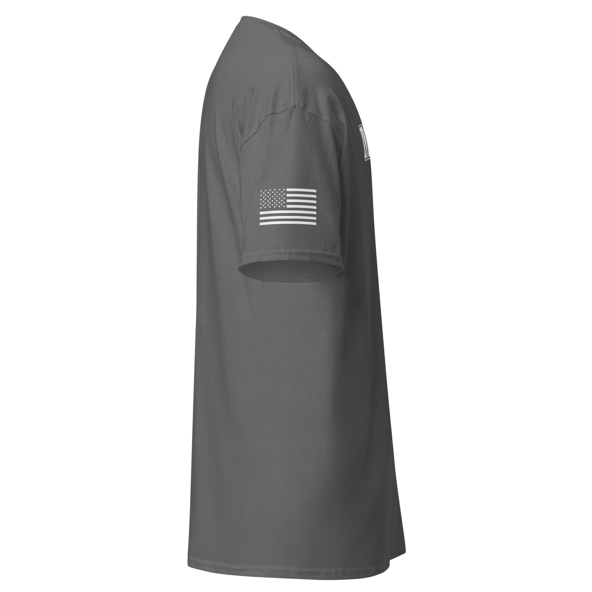 Men's marines shirt block lettering and American flag sleeve gray