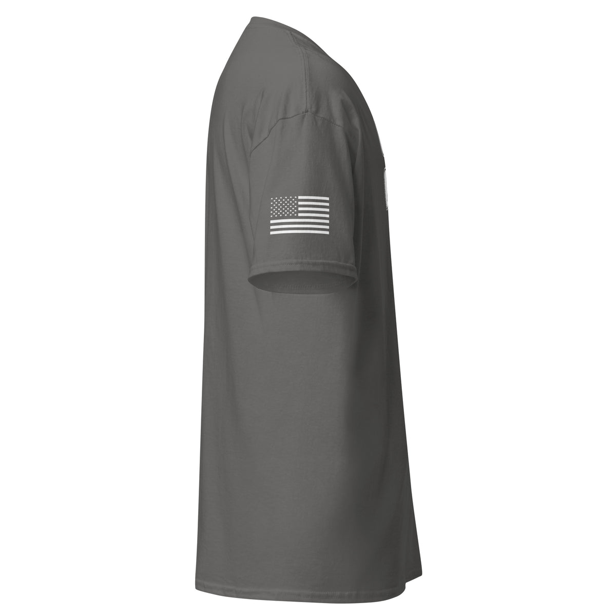 Men's coast guard shirt block lettering and American flag sleeve grey