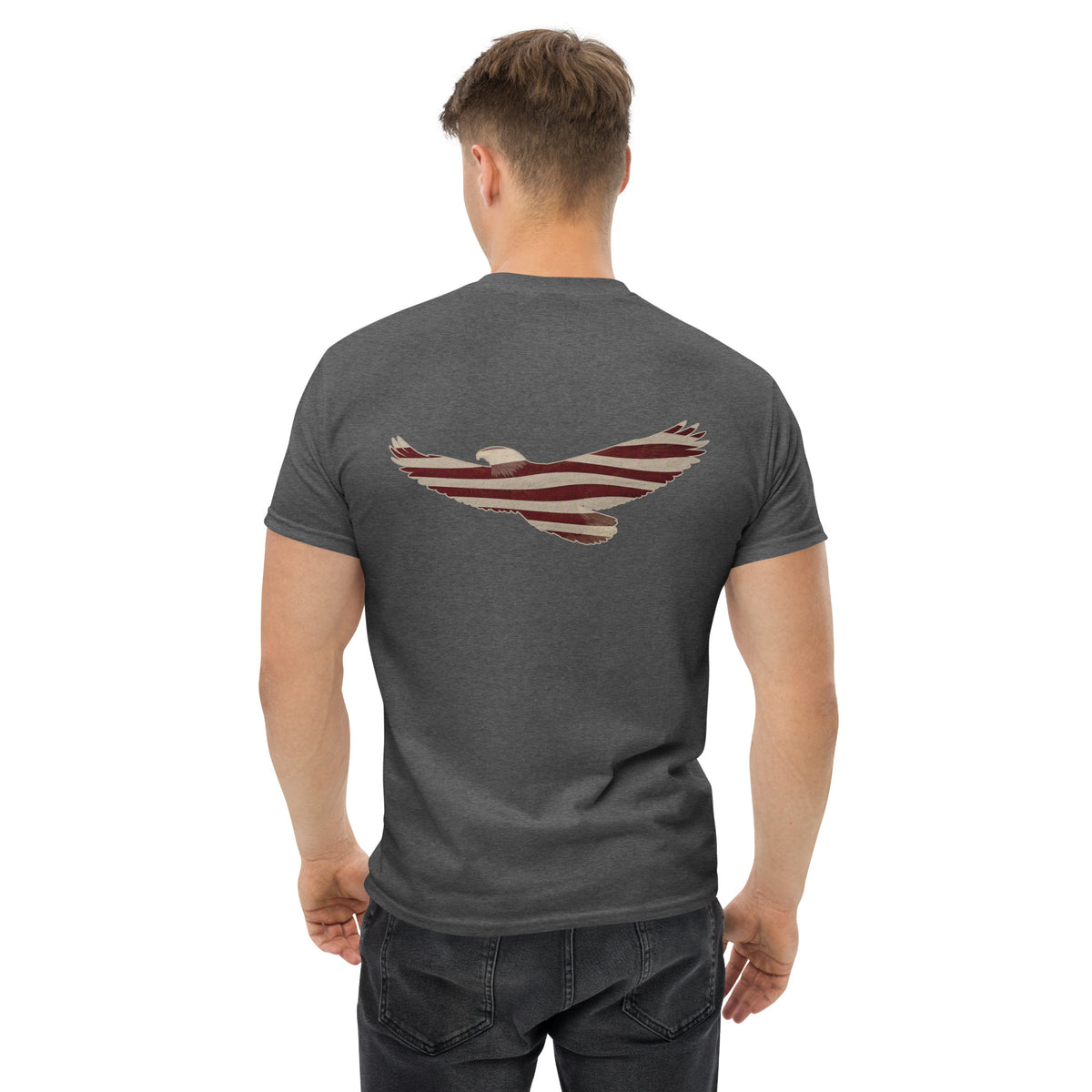 gray Vintage American Flag eagle men's t-shirt