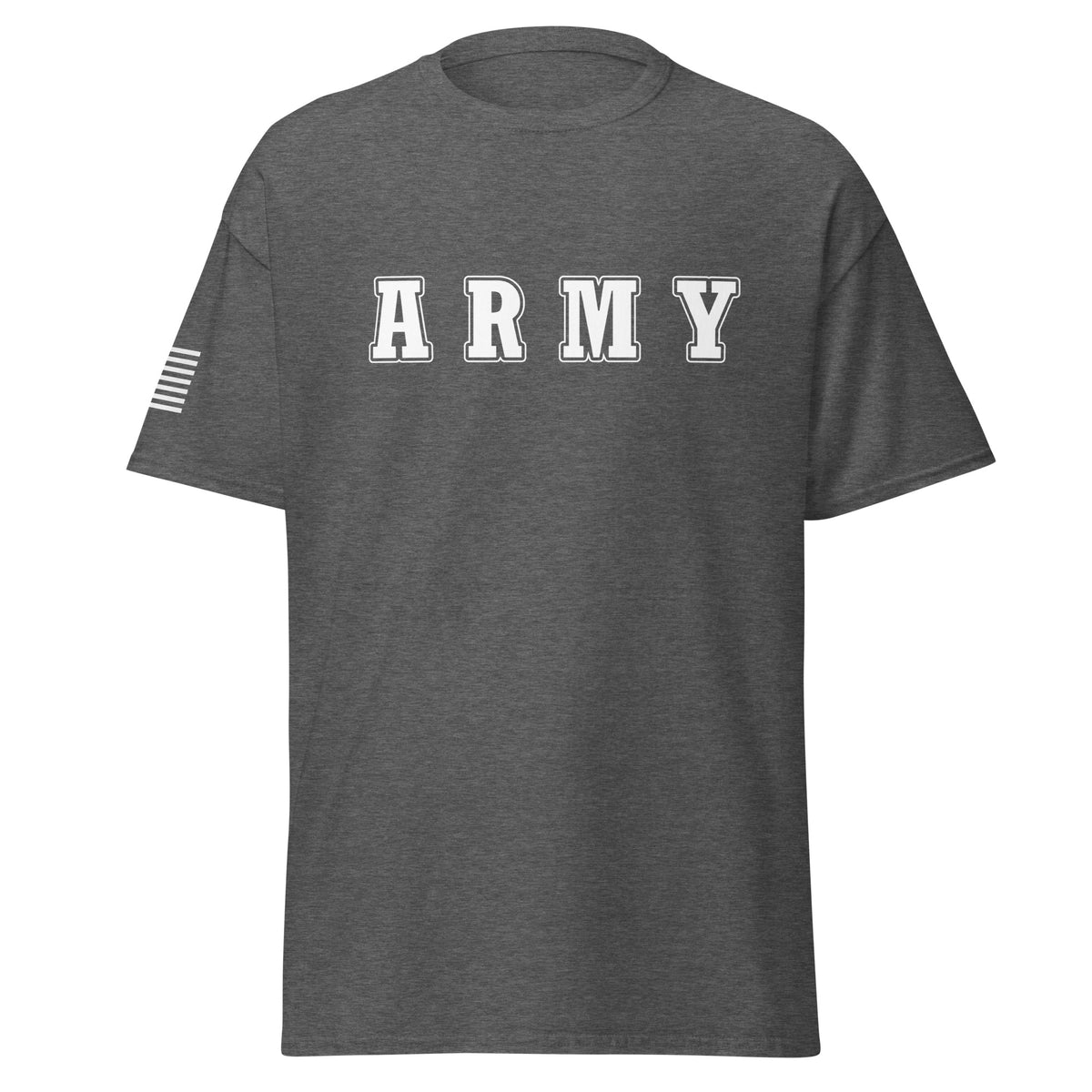 Men's army shirt block lettering and American flag sleeve gray