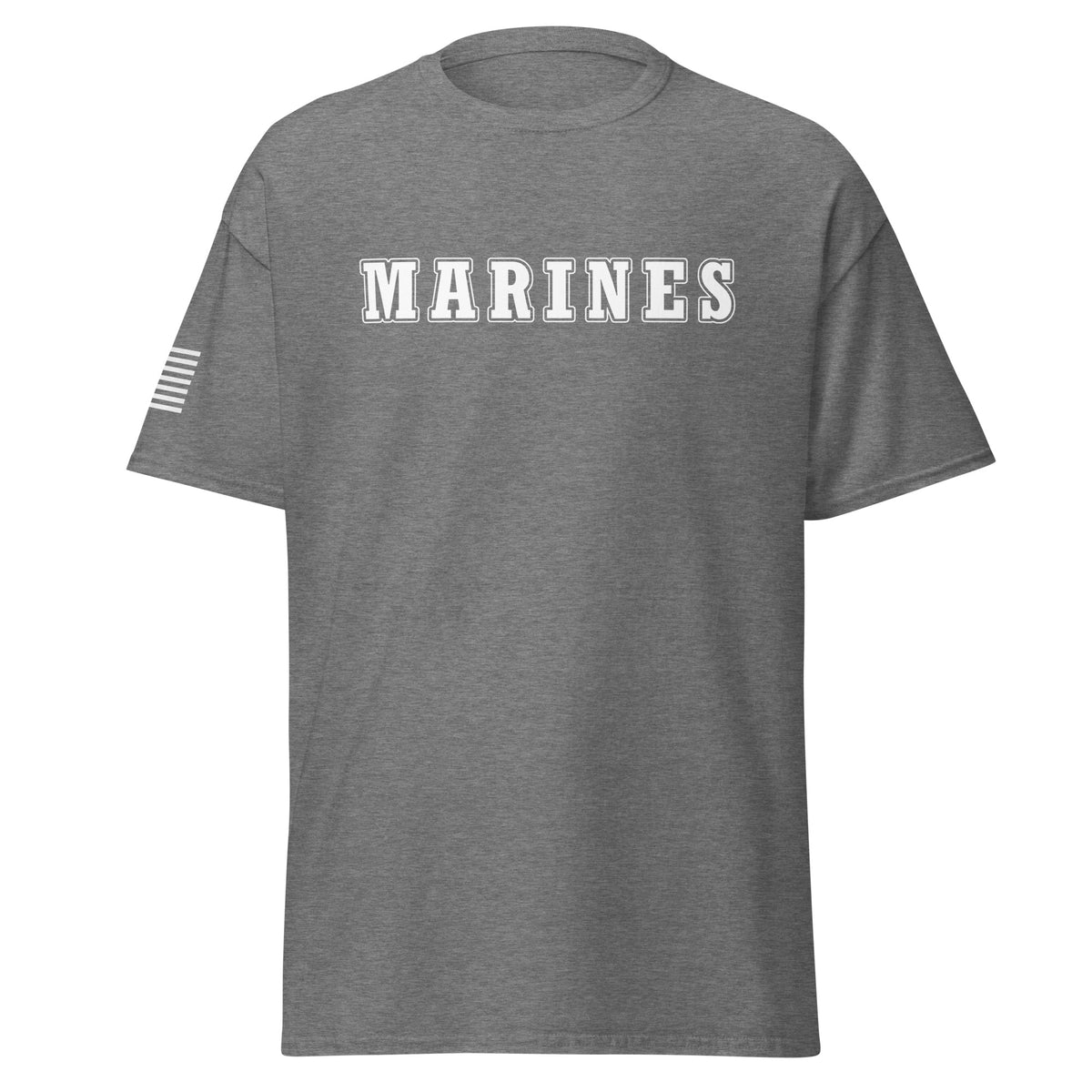 Men's marines shirt block lettering and American flag sleeve grey