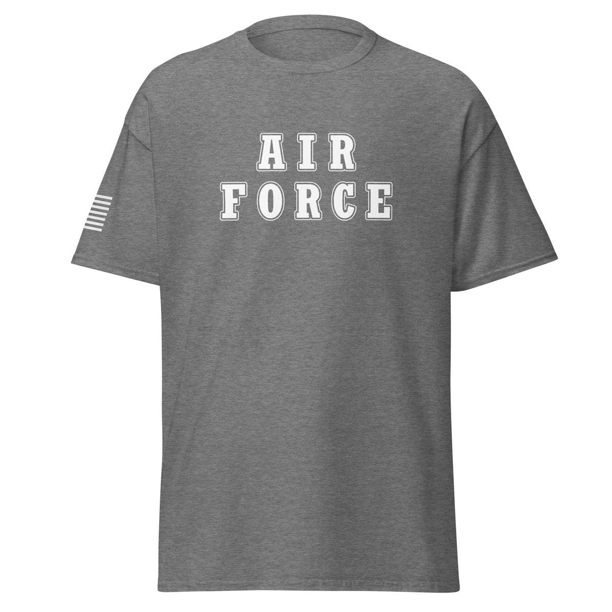 Men's air force shirt block lettering and American flag sleeve grey