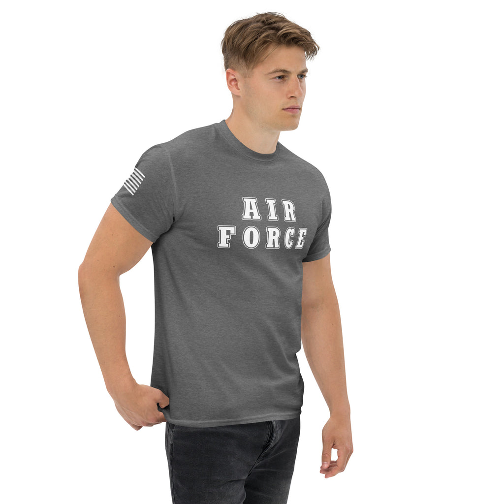 Men's air force shirt block lettering and American flag sleeve grey