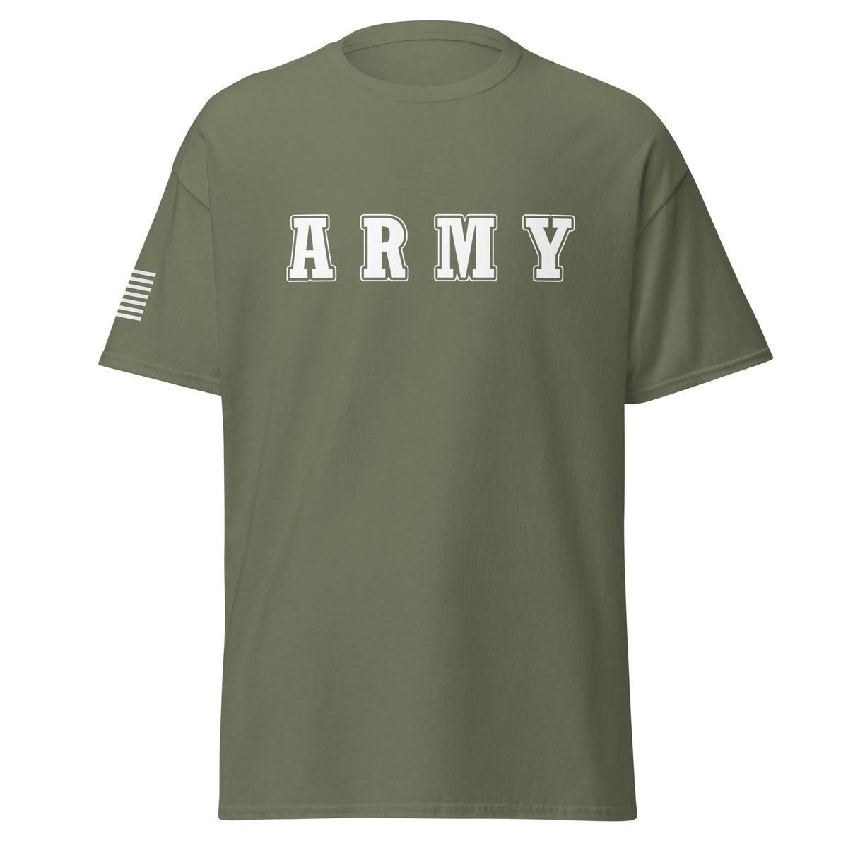 Men's army shirt block lettering and American flag sleeve green