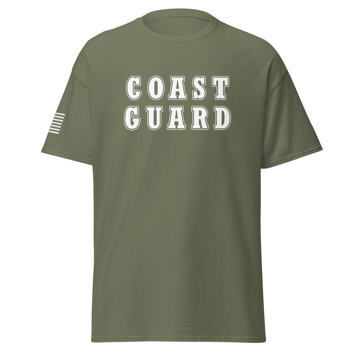 Men's coast guard shirt block lettering and American flag sleeve green