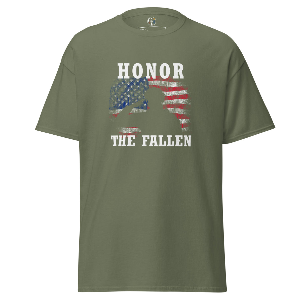 Men's Military Honor the Fallen American flag and soldier salute t-shirt green