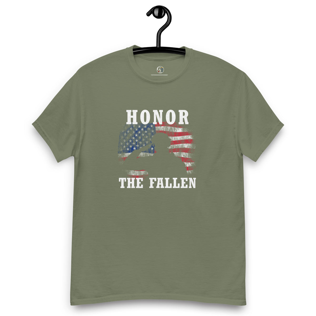 Women's Military Honor the Fallen American flag and soldier salute t-shirt green