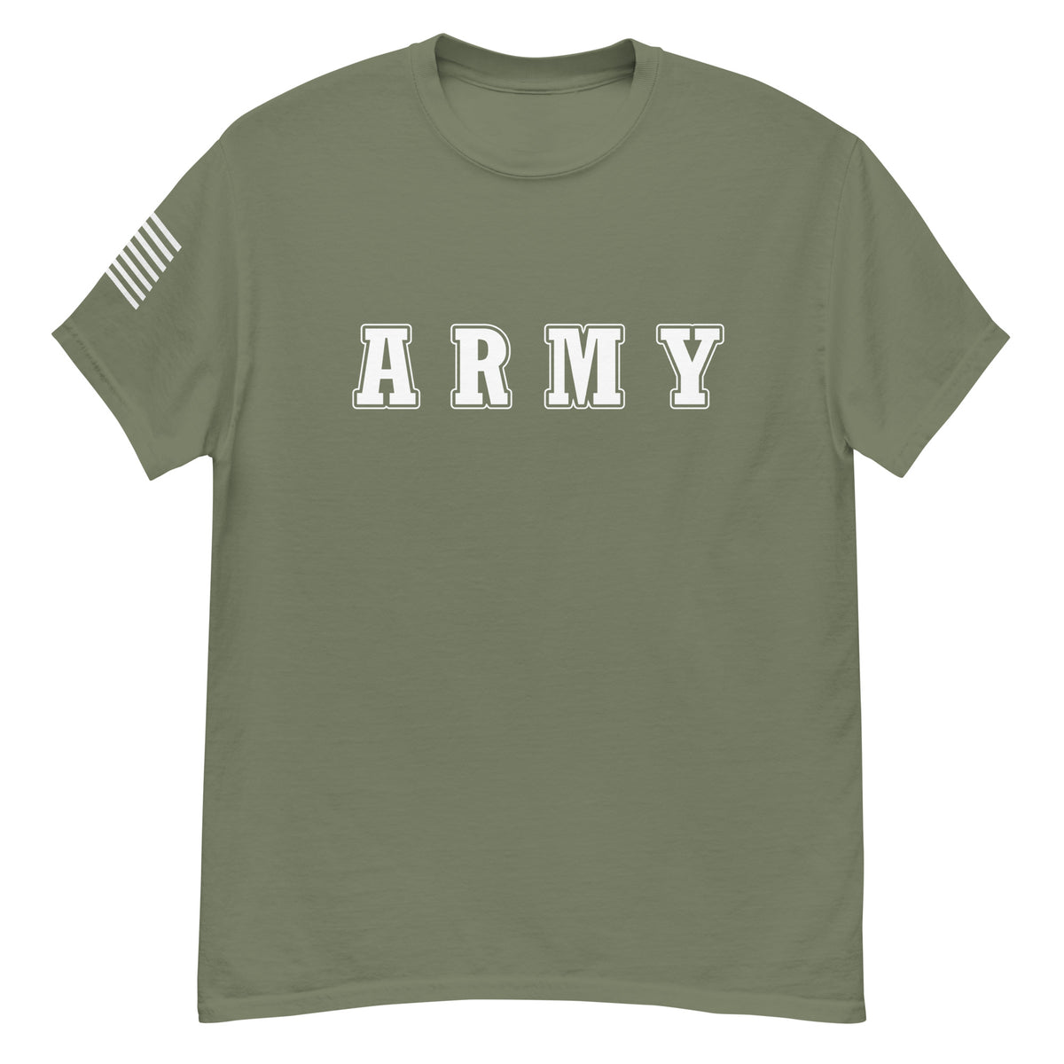 women's green t-shirt with block-letter Army design and American flag sleeve