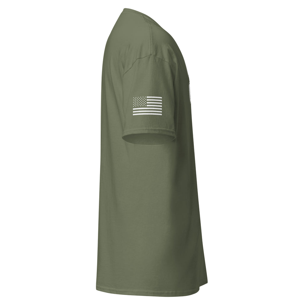 Men's coast guard shirt block lettering and American flag sleeve green
