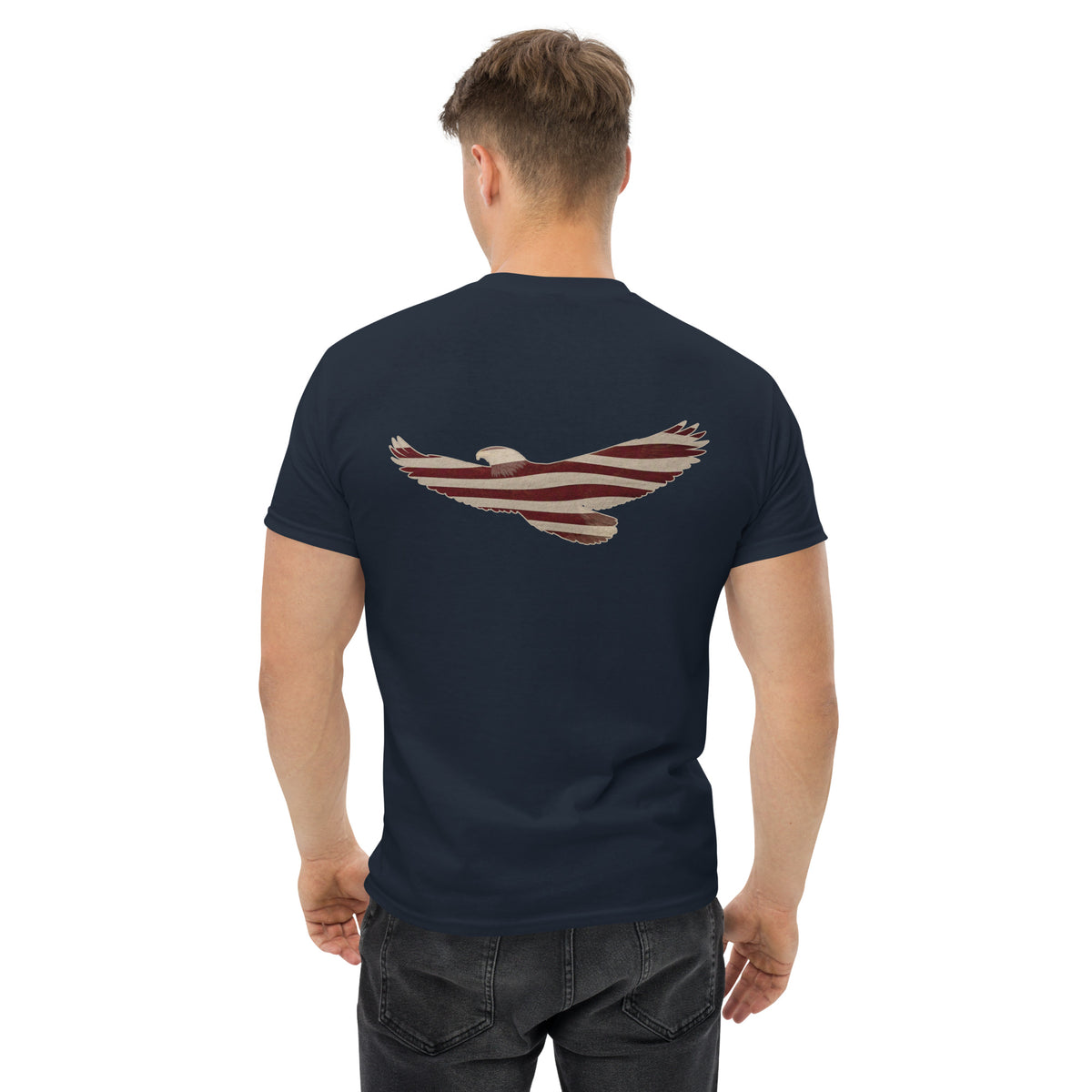 navy Vintage American Flag eagle men's t-shirt