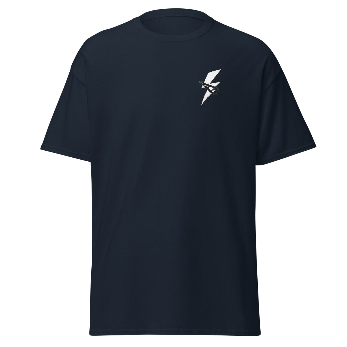 Men's navy t-shirt with lightning bolt and pliers with distressed American flag design for electricians