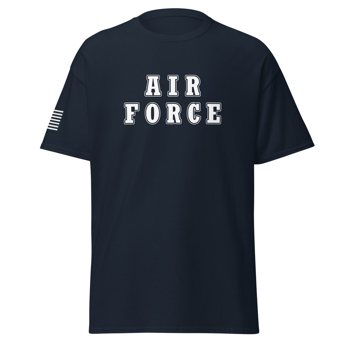 Men's air force shirt block lettering and American flag sleeve navy