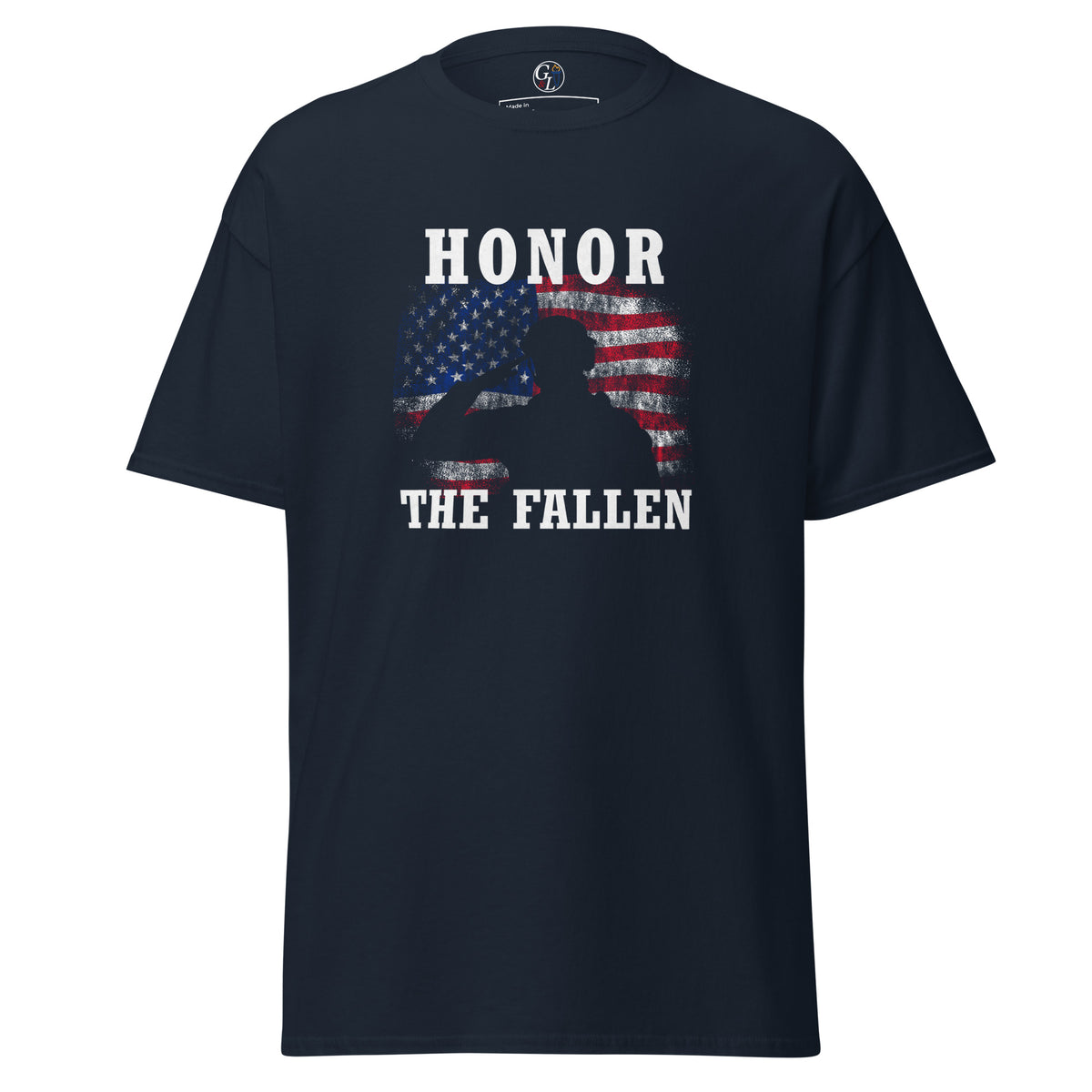 Men's Military Honor the Fallen American flag and soldier salute t-shirt navy