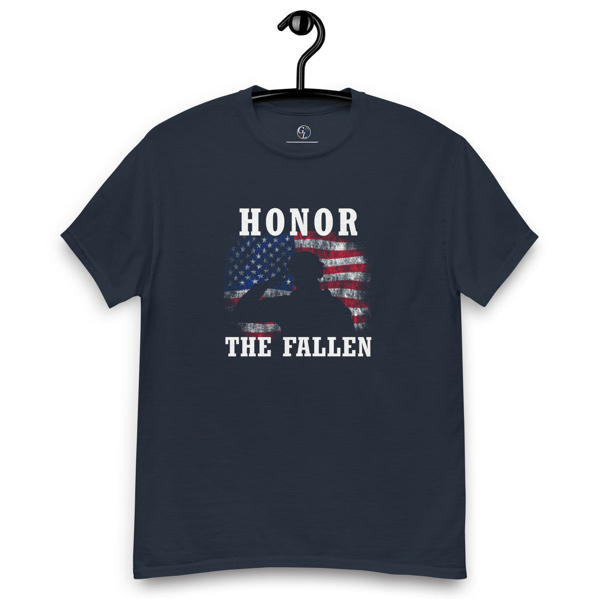 Women's Military Honor the Fallen American flag and soldier salute t-shirt navy