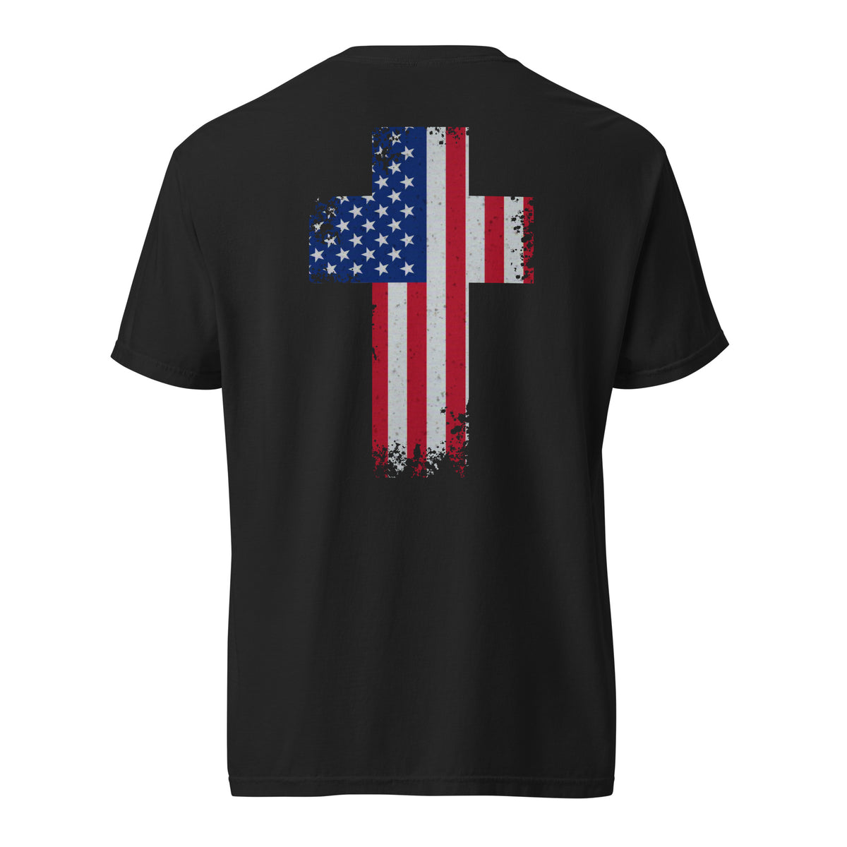 Men's Christian cross American flag design black t-shirt