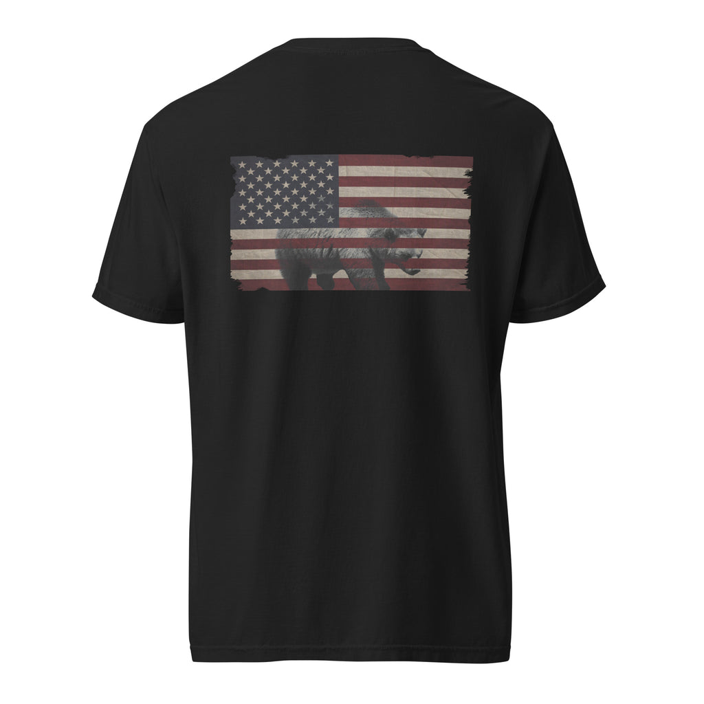 Men's brown bear American flag t-shirt black