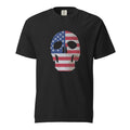 Men's black t-shirt for Halloween with a skull and American flag combination on the front