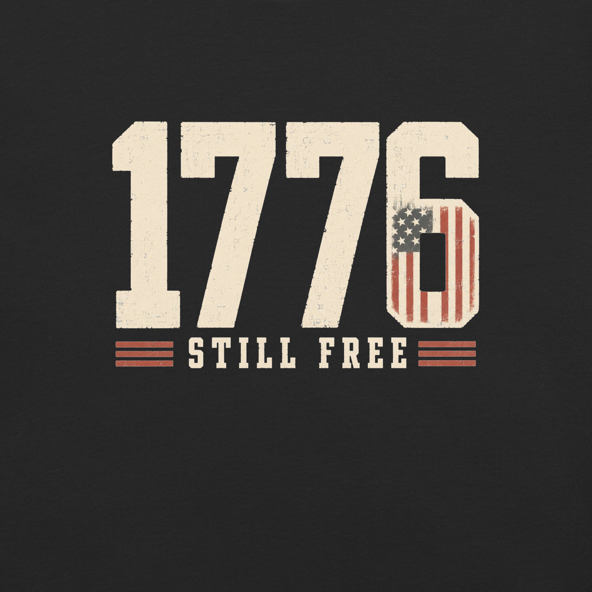 Black men's t-shirt with 1776 in big letters and still free written beneath it