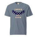 Blue men's Earned Not Given saying American flag eagle t-shirt