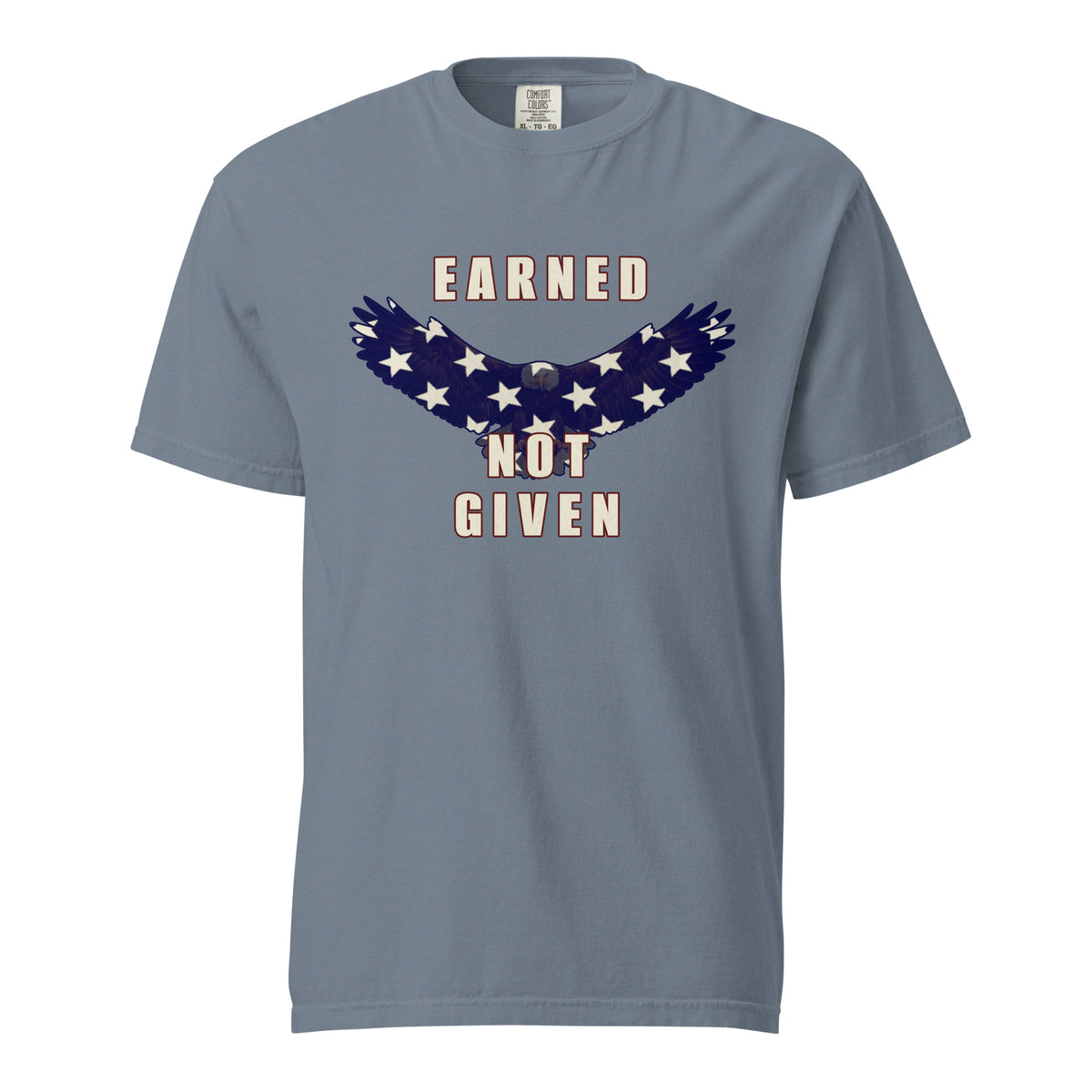 Blue men's Earned Not Given saying American flag eagle t-shirt