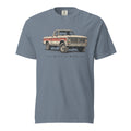 men's blue t-shirt with a large vintage truck graphic and "built to work" in small lettering beneath it