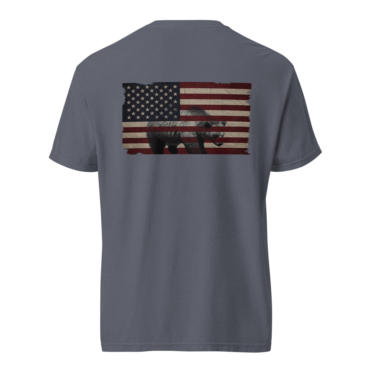 Men's brown bear American flag t-shirt blue